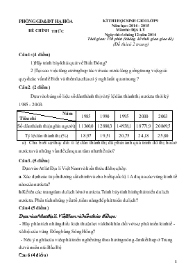 Ki thi hoc sinh gioi lơp 9 năm hoc 2014 2015 môn thi địa lý